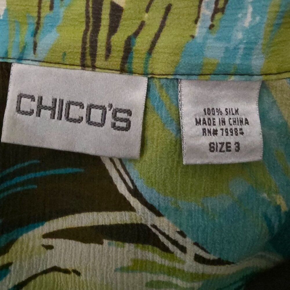 Chico’s 100% Silk Tropical Floral Button Front Blouse Size 3 (XL 12-14) - Picture 5 of 5